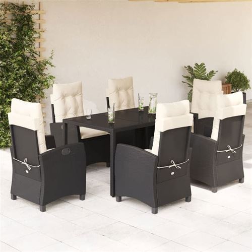 Non Communiqué Noir Vidaxl Ensemble À Manger De Jardin Avec Coussins 7 Pcs, Table Et Chaises Avec Dossier Réglable, Meubles D'extérieur, 3212630