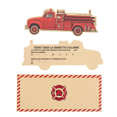 8 cartons invitation enveloppes pompier 18x7cm - 91474