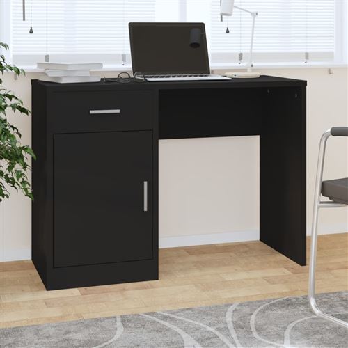 vidaXL Bureau avec tiroir et armoire Noir 100x40x73 cm Bois ingénierie