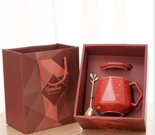 Coffret cadeau mug tasse de café en céramique - rouge