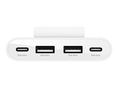 Hub Belkin BoostCharge 4 ports 2 USB-C et 2 USB-A avec câble de 2 m Blanc