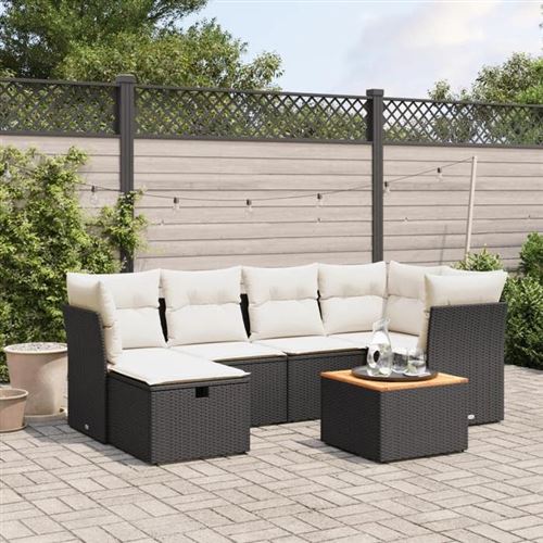 Vidaxl Noir Salon De Jardin Avec Coussins 7 Pcs, Canapés De Terrasse, Ensemble De Meubles De Patio, Mobilier D'extérieur, 3264724 - Image 3