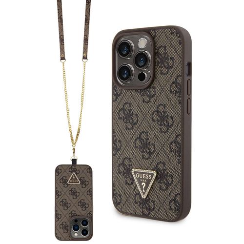 Coque pour iPhone 15 Pro - Guess Crossbody 4G Logo en métal (GUHCP15LP4TDSCPW) - Marron