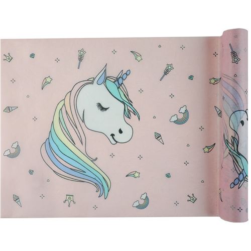 chemin de table intissé licorne dessin 30cmx5m - Coloris : Rose000624000300005