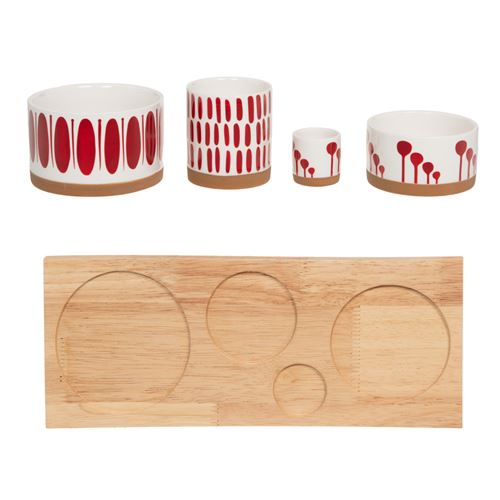 Non Communiqué Rouge Service Apéritif 4 Pièces Mikonos - Table Passion - Porcelaine