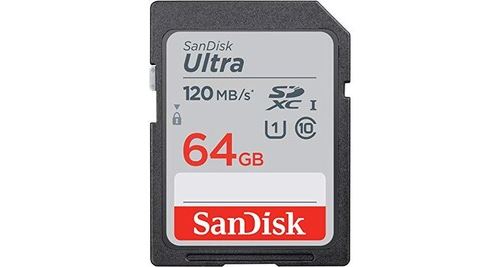 Carte mémoire sdxc sandisk ultra 64 go, jusqu'à 120 mo/s, classe 10, uhs-i, v10