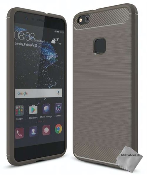 Housse etui coque silicone gel carbone pour Huawei P10 Lite + film ecran - GRIS - htdmobiles