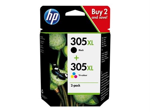 HP 305XL - Pack de 2 - à rendement élevé - noir, couleur (cyan, magenta,  jaune) - original - cartouche d'encre - pour Deskjet 23XX, 27XX, 28XX,  41XX, 42XX; DeskJet Plus 41XX;