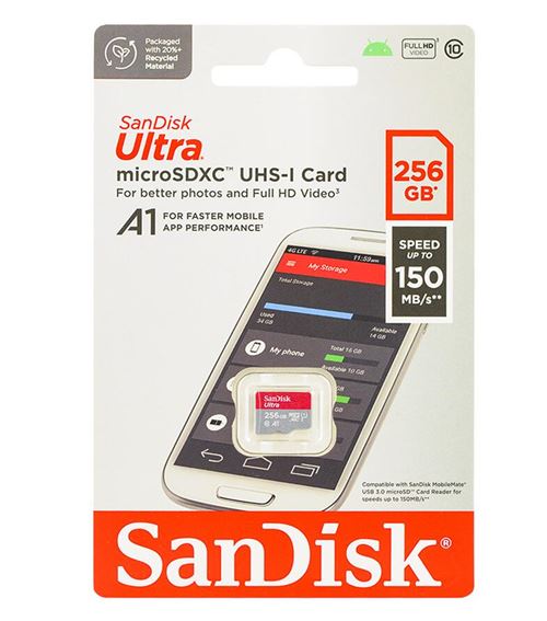 Carte Mémoire micro SDXC SanDisk Ultra 256 Go Vitesse de Lecture Allant  jusqu'à 150MB/S, Classe 10, U1, A1 Adaptateur SD inclus - Carte mémoire  micro SD - Achat & prix