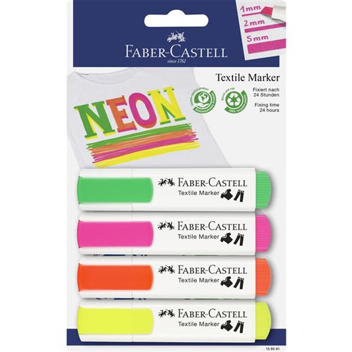 Faber-Castell Marqueur Tissu, Couleurs Fluo, Blister De 4
