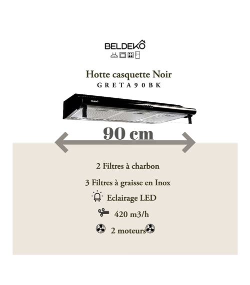 BELDEKO Hotte Casquette 90 cm - BLANCHE - débit d'air 420 m3/h