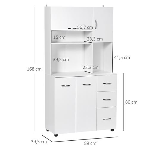 Armoire de cuisine multi-rangement 4 portes 3 tiroirs étagère +