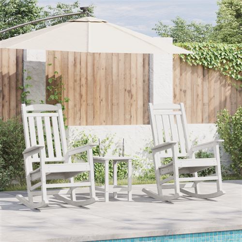 Non Communiqué Blanc Ensemble De Salon De Jardin 3 Pièces Hdpe, Chaise À Bascule Jardin He 70X92x108 Cm Hdpe, Table D Appoint Adirondack