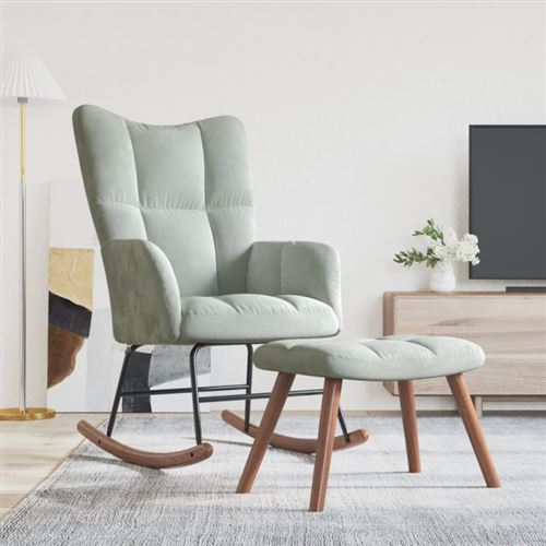 VIDAXL - Chaise à bascule - Repose-pieds - Velours - Gris clair - Image 3