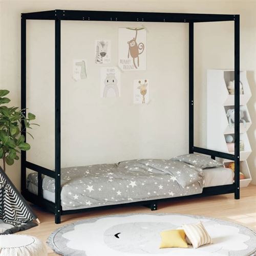 vidaXL Cadre de Lit pour Enfants, Lit Simple avec Sommier à Lattes, Meuble de Chambre à Coucher, Scandinave, Noir 80x200 cm 834521
