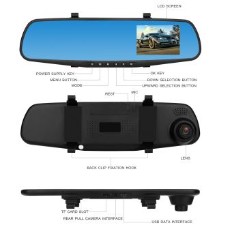 25€87 sur FHD 1080P 4.3 '' double lentille voiture DVR rétroviseur Dash Cam  caméra enregistreur - Vidéo embarquée - Achat & prix