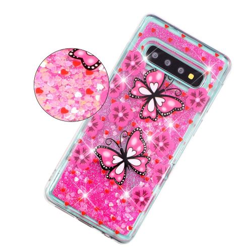 Coque en TPU Gel à paillettes motif pailleté pour sables mouvants papillon et fleurs pour votre Samsung Galaxy S10