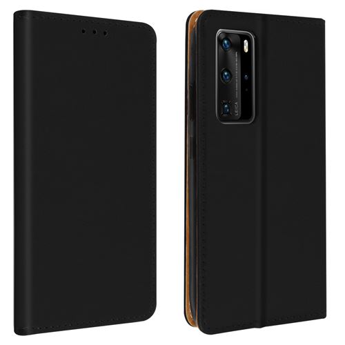 Avizar Étui pour Huawei P40 Pro Housse Portecarte Support Vidéo Cuir Véritable Noir