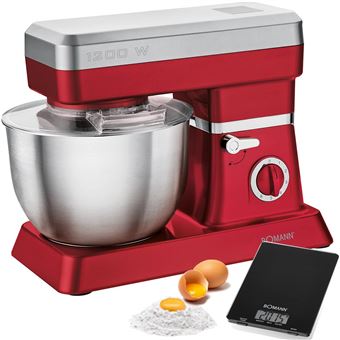 AREBOS Robot Pâtissier Professionnel 1500W Bol d'Acier Inoxydable 6 Litres 6 Vitesses Fonction
