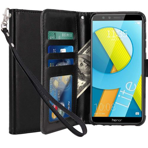 Huawei Honor 9 Lite Housse Coque Etui de luxe Portefeuille Porte Carte Et Billet (avec support integré) Noir