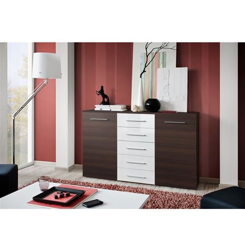 Paris Prix - Buffet 2 Portes Design fox 150cm Blanc & Tiroirs Wengé