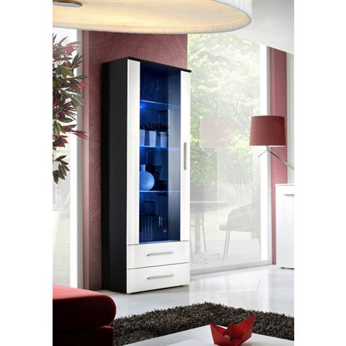 Paris Prix - Vitrine Led Design neo 190cm Noir & Blanc Brillant
