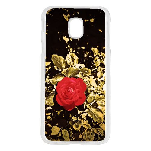 Coque Rose Et Feuille D'or Compatible Galaxy J7 2017 Transparent