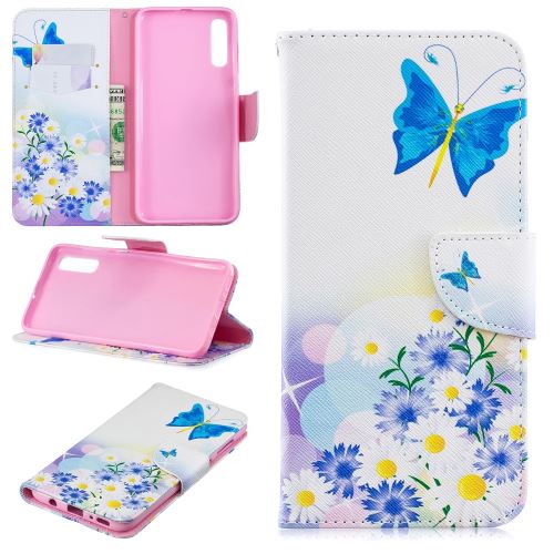 Etui en PU support motif imprimé flip papillons bleus pour votre Samsung Galaxy A70