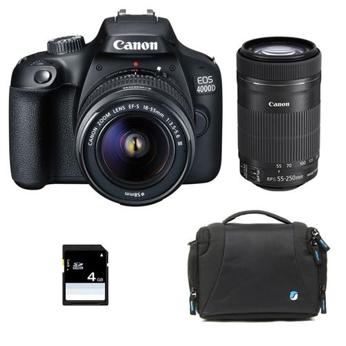 Canon Eos 4000D + 18-55 Iii + 55-250 Is + Sac + Sd 4Go
