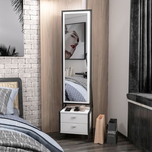 HOMEMANIA Meuble de rangement multi-usages Elegante avec Miroir, Étagères, Tiroirs - pour Entrée, Chambre - Blanc, Noir en Bois, 41 x 35 x 170 cm