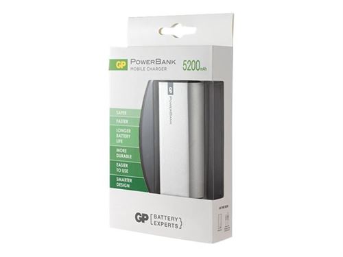 GP PowerBank FN05M Batterie de Sauvegarde Mobile Chargeur USB (5.200mAh, 2.1A) pour Tablet/Smartphone / Action Cam etc, boîtier en métal (Argent)
