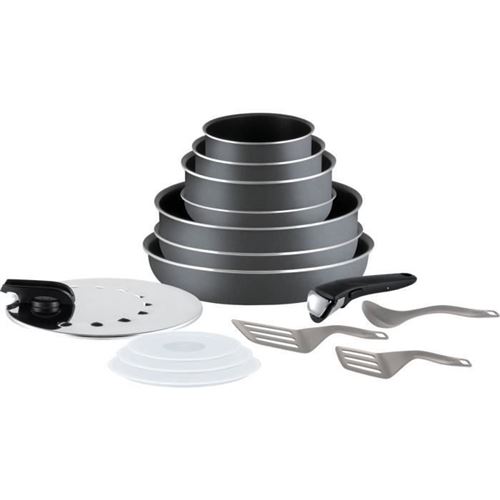 TEFAL L2048802 Batterie de cuisine 15 pieces INGENIO MINUTE - Gris anthracite