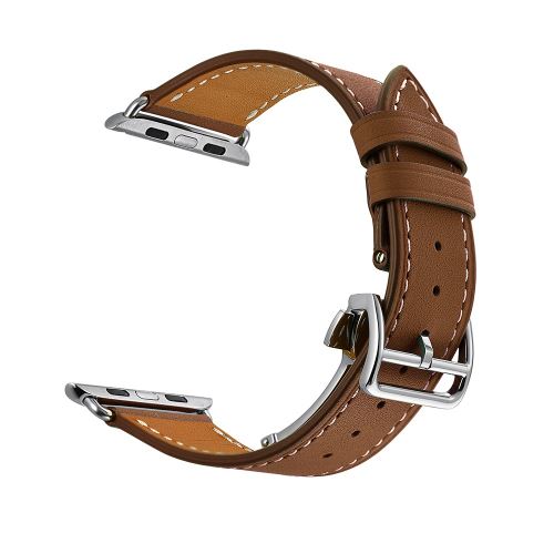 Bracelet en cuir véritable boucle déployante marron pour votre Apple Watch Series 5/4 44mm/Series 3/2/1 42mm