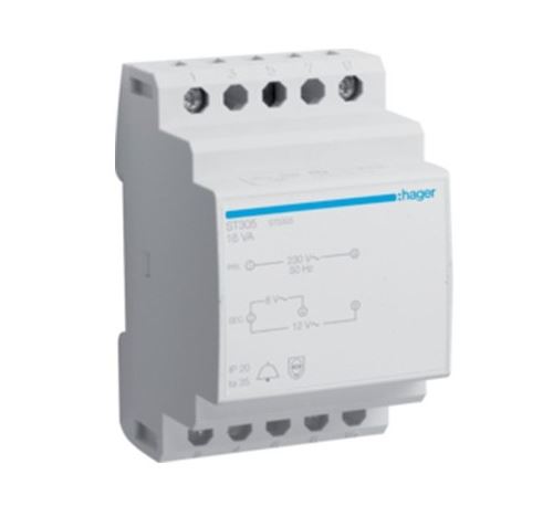 Transformateur de sonnerie 16VA 230V-8 à 12V HAGER ST305