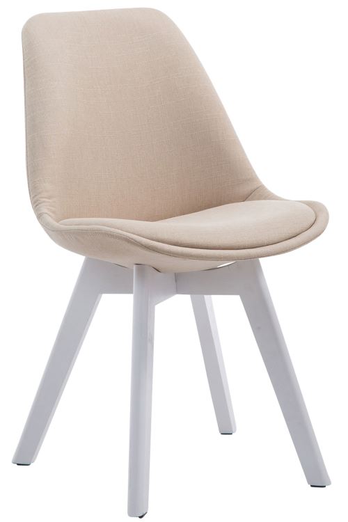 Chaise de Salle à manger Borneo V2 en Tissu - Style scandinave - Chaise Visiteur avec Piètement en Bois de Hêtre Blanc - Couleur Crème