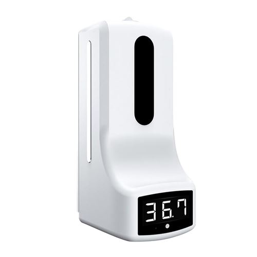Distributeur de savon 1000 ml + thermomètre infrarouge mural 2 en 1 - Blanc