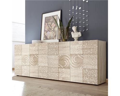 Grand buffet 240 cm chêne clair contemporain ELMA 3, 4 portes - L 241 x P 42 x H 84 cm