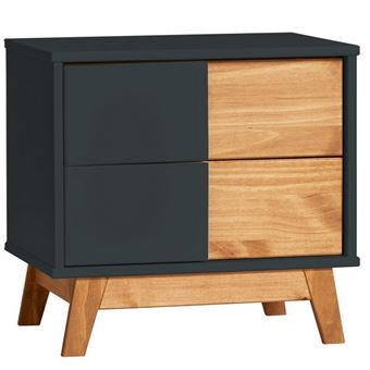 Chevet 2 Tiroirs Saona Gris Anthracite Fabrique En Bois De Pin