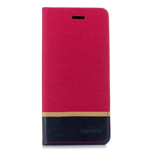Etui en PU épissure du tissu rouge pour votre Samsung Galaxy A7 (2018)