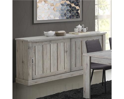 Enfilade 220 cm couleur chêne rustique EDINA-L 221 x P 46 x H 90 cm- Gris