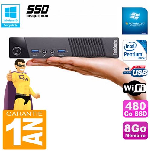 PC De Bureau Lenovo Ultra Mini PC Lenovo M73 Usff Tiny G3250T 8Go Disque 480Go SSD WiFi W7
