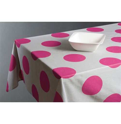 Nappe rectangulaire 145 x 240 cm - Coton enduit - Pois - Rose
