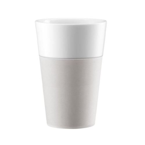 Bodum set de 2 mugs en porcelaine avec bande silicone bistro 0,6 l blanc creme