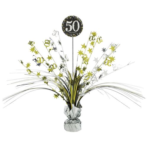 Amscan décoration de table 50 ans Happy Birthday 46 cm or/argent