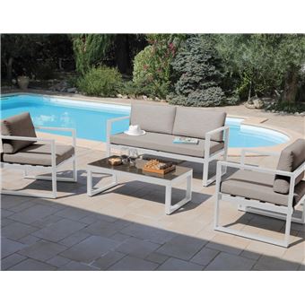 Proloisirs Salon De Jardin En Aluminium Dina 4 Personnes Blanc Et Taupe Mobilier De Jardin Achat Prix Fnac