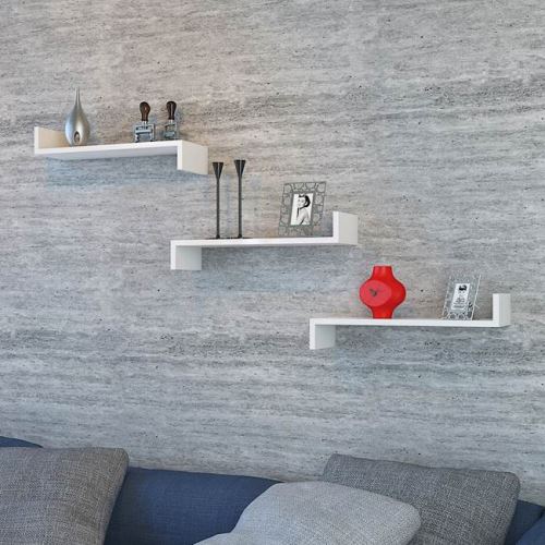 HOMEMANIA Set 3 Étagère Ixia Murales Flottantes, pour Livres - pour Salon, Bureau - Blanc en Bois, 60 x 19,5 x 9,8 cm