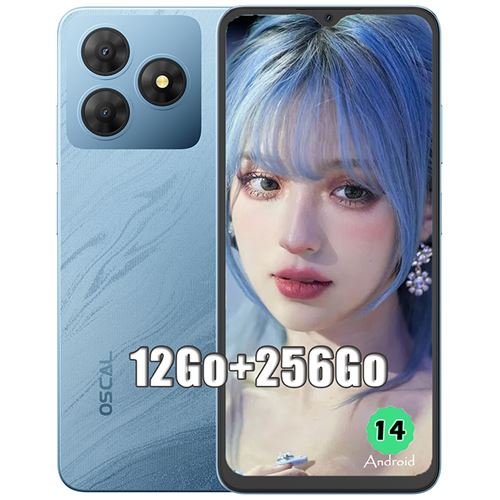 Téléphone Portable Oscal FLAT 2 6,56 RAM 12(4+8)Go ROM 256Go/SD 2To 13MP 5000mAh Android 14 Dual SIM - Bleu