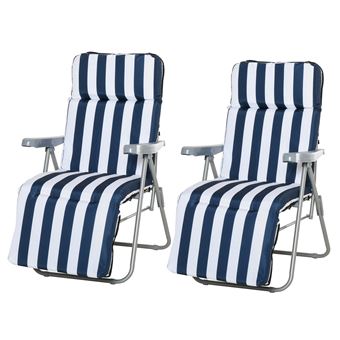 Lot De 2 Chaise Longue Bain De Soleil Adjustable Pliable Transat Lit De Jardin En Acier Bleu Blanc Mobilier De Jardin Achat Prix Fnac