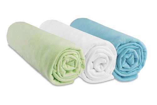 Lot de 3 draps housse Coton - 70x160 - anis blanc turquoise