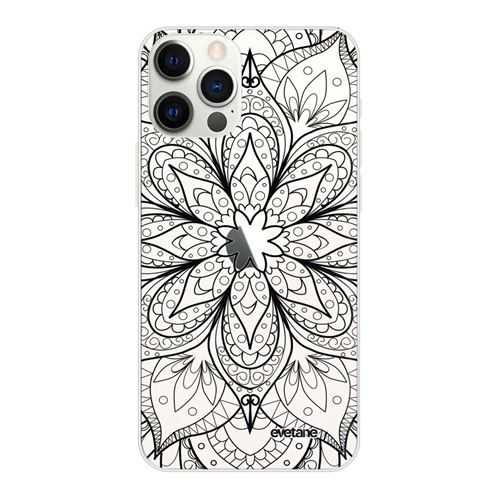 Coque pour iPhone 12/12 Pro souple transparente Mandala noir Motif Ecriture Tendance [Evetane®]